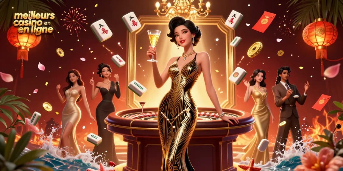 Découvrez l'ambiance des meilleurs casinos en ligne avec notre illustration glamour présentant des éléments de jeu.