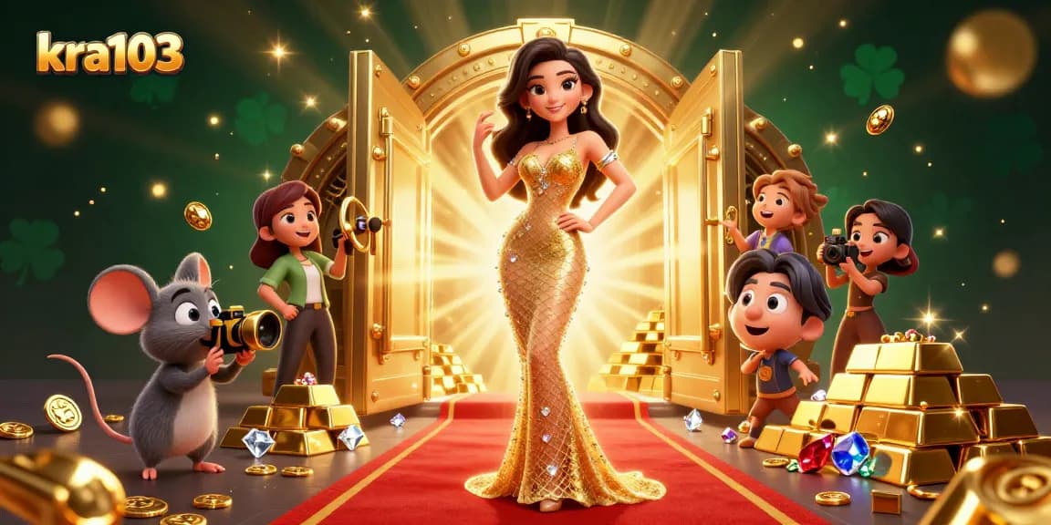Experience thrilling casino rewards with kra103 in a vibrant 3D scene featuring gold treasures and excitement.