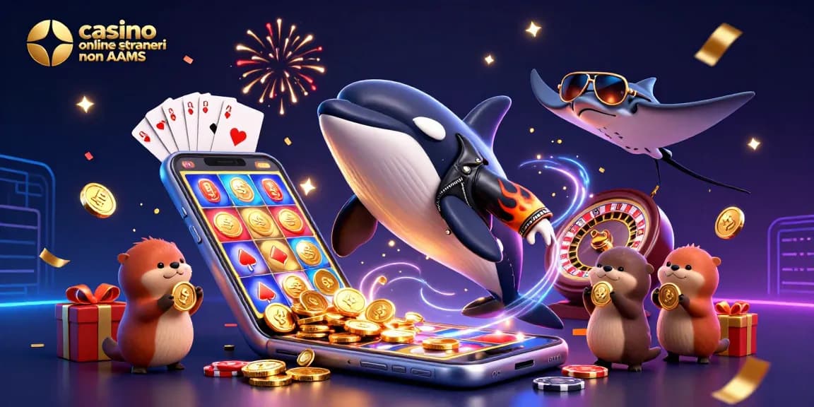 Vivi avventure emozionanti con i casino online stranieri non AAMS in questa vivace scena 3D.
