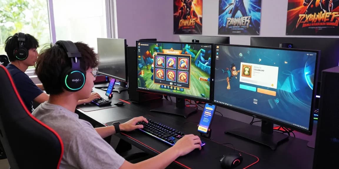 garuda303 login interface displayed on a vibrant gaming setup with enthusiastic player and multiple monitors