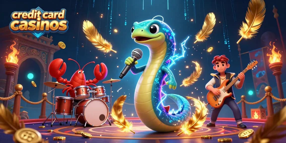 Experience thrilling gameplay at credit card casinos with an energetic electric eel DJ and vibrant underwater casino graphics.