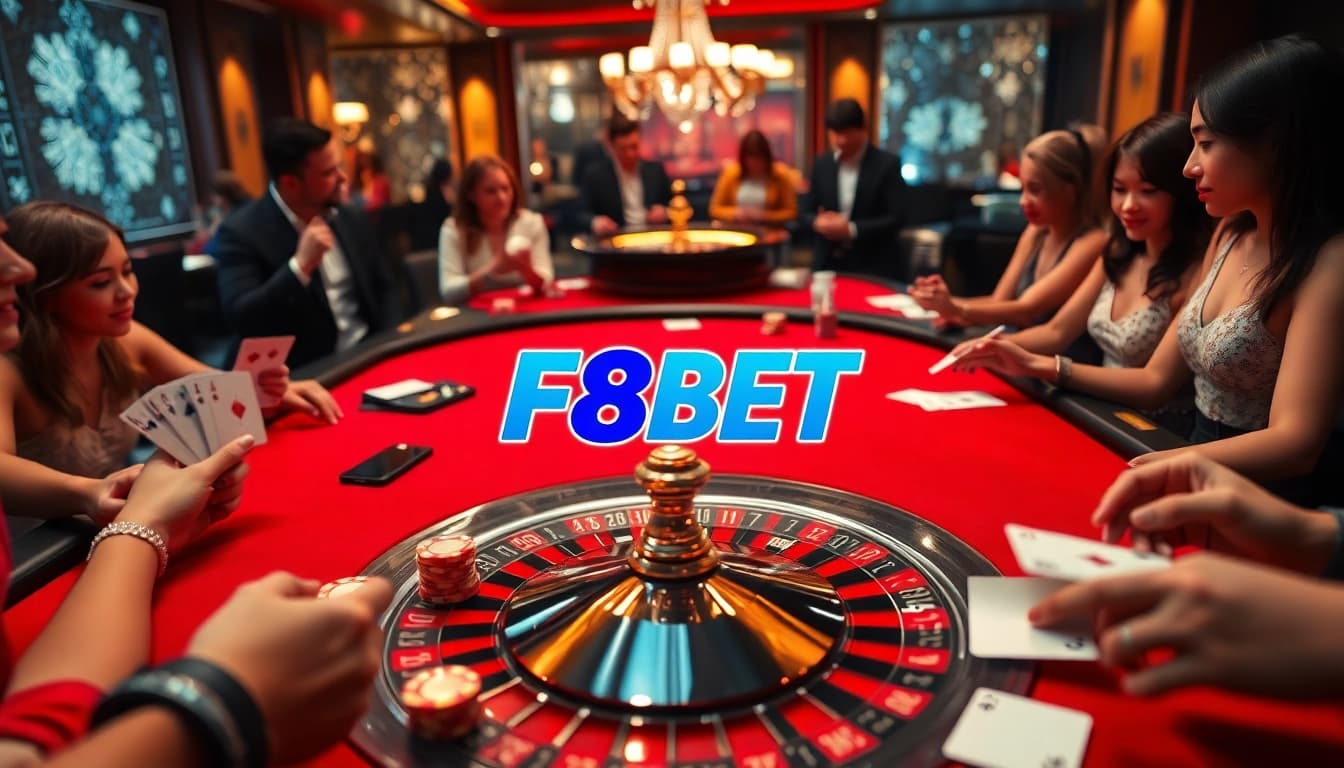 Gambling excitement at F8BET's poker table with vibrant chips and cards.