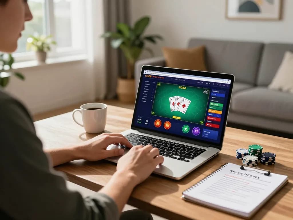 Player enjoying engaging online poker on u888 platform in a cozy living room.