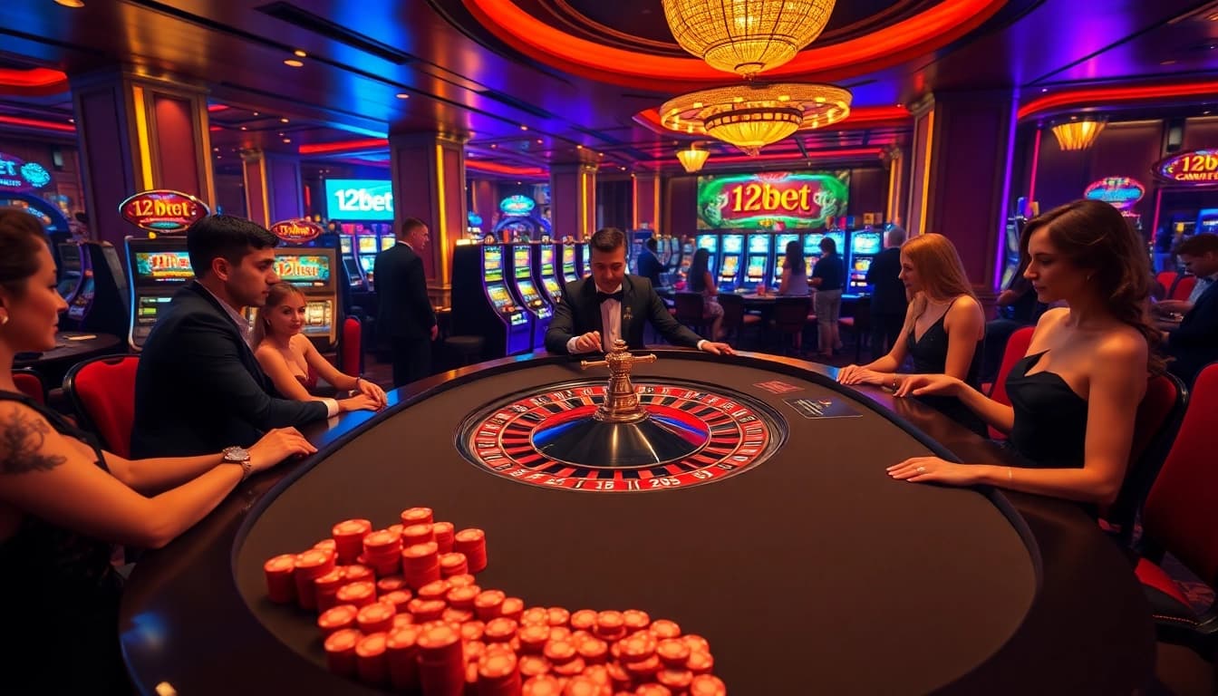 Experience the excitement of gambling at a 12bet roulette table in a luxurious casino setting.
