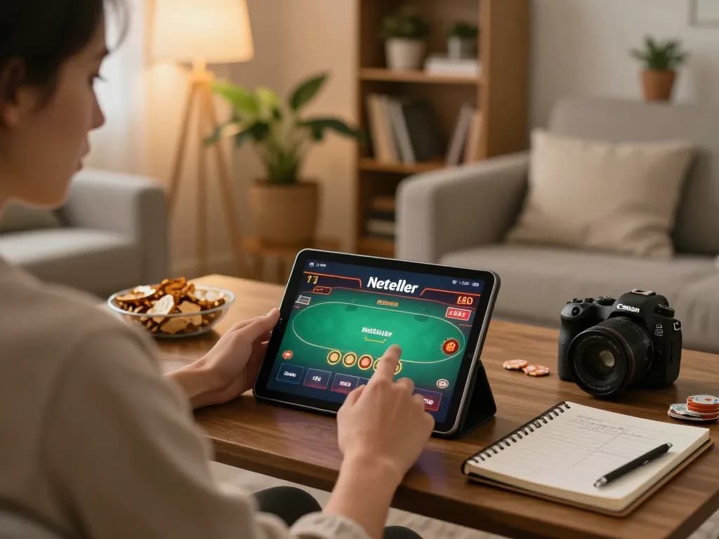 Engaging in casinò online non aams con neteller at home using a tablet, showcasing gameplay and strategy.