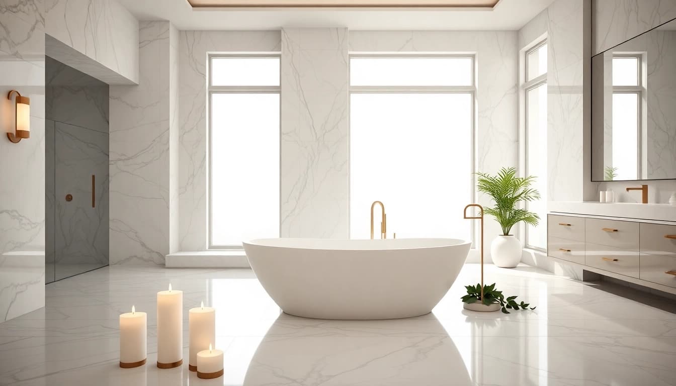 Revamp your elegant bathrooms with a luxurious soaking tub and natural light for a serene atmosphere.