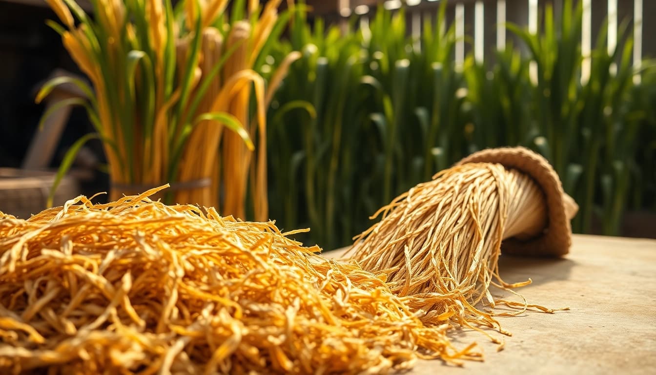 Jute vezels worden professioneel verwerkt in een serene workshop.
