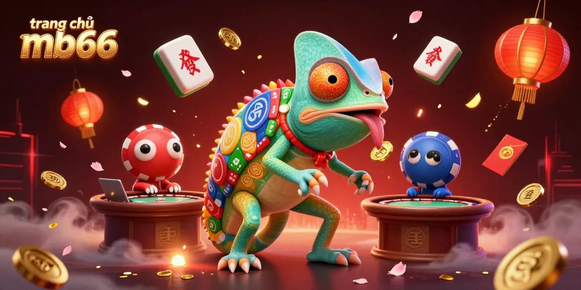 Experience the vibrant action at trang chủ mb66 with a dynamic chameleon casino owner and festive gaming elements.