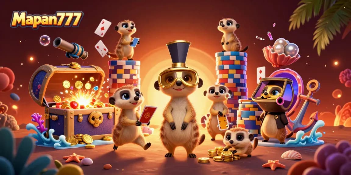 Experience the thrill of Mapan777 with meerkats running a fun casino scene.