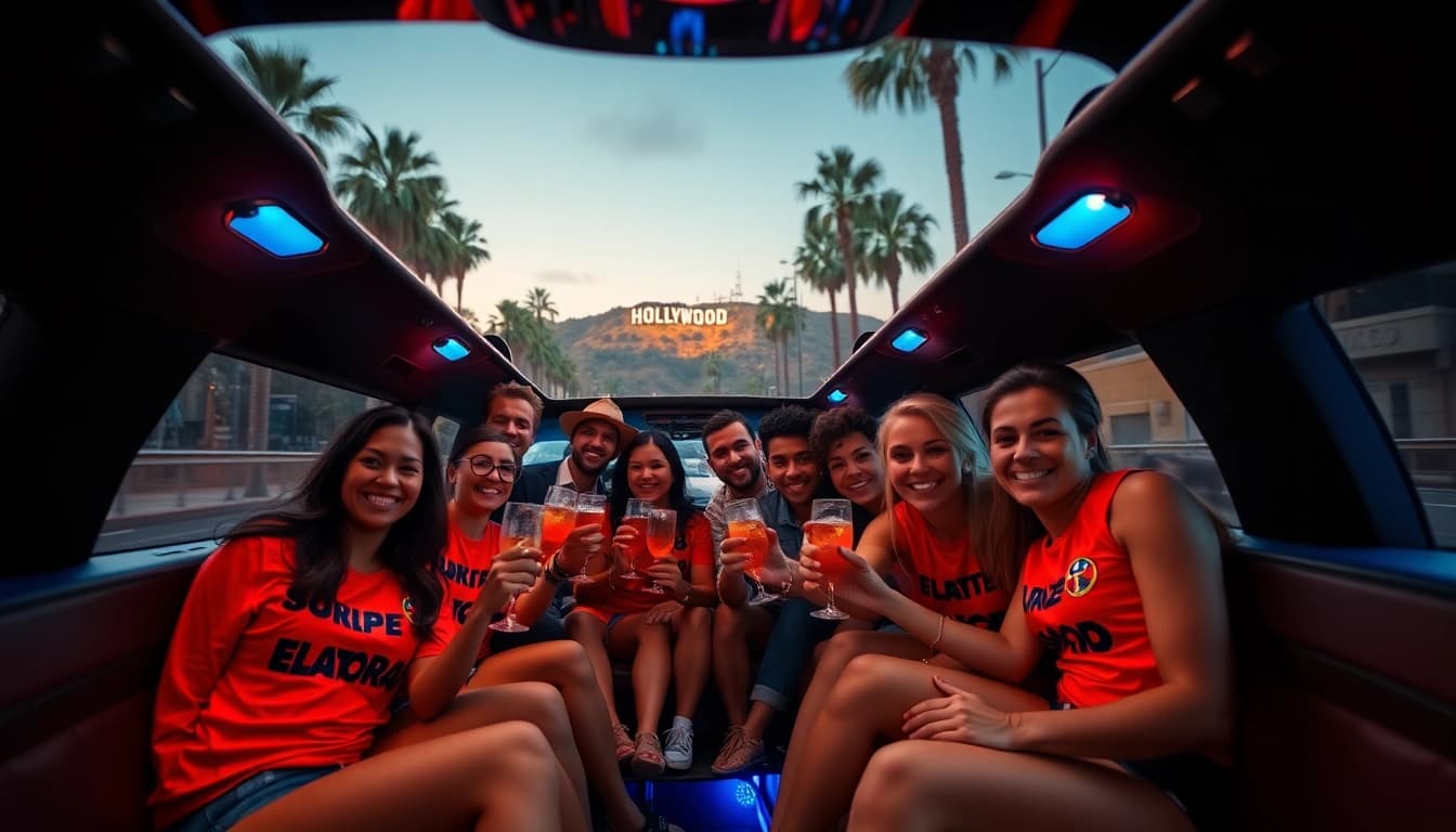 World Cup Group Transportation in a luxury limo with excited fans in LA.