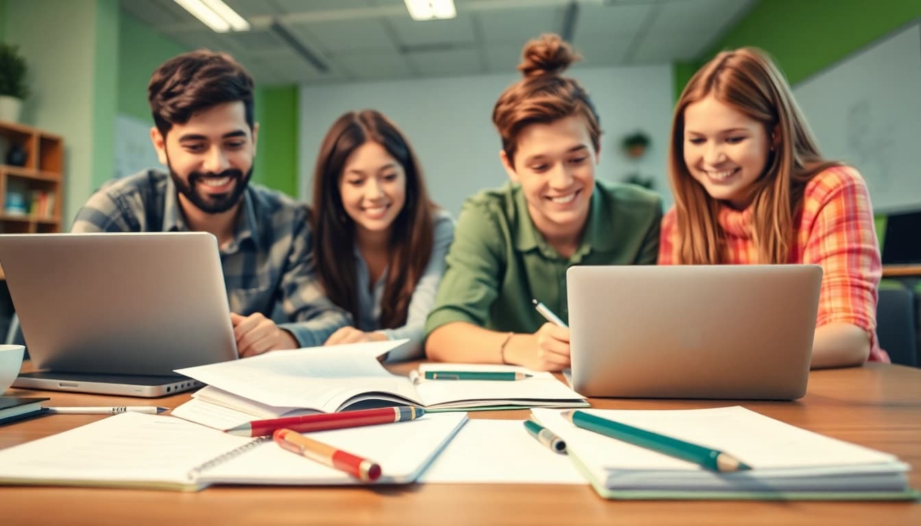 Online exams help with students collaborating and studying in a bright, engaging environment.