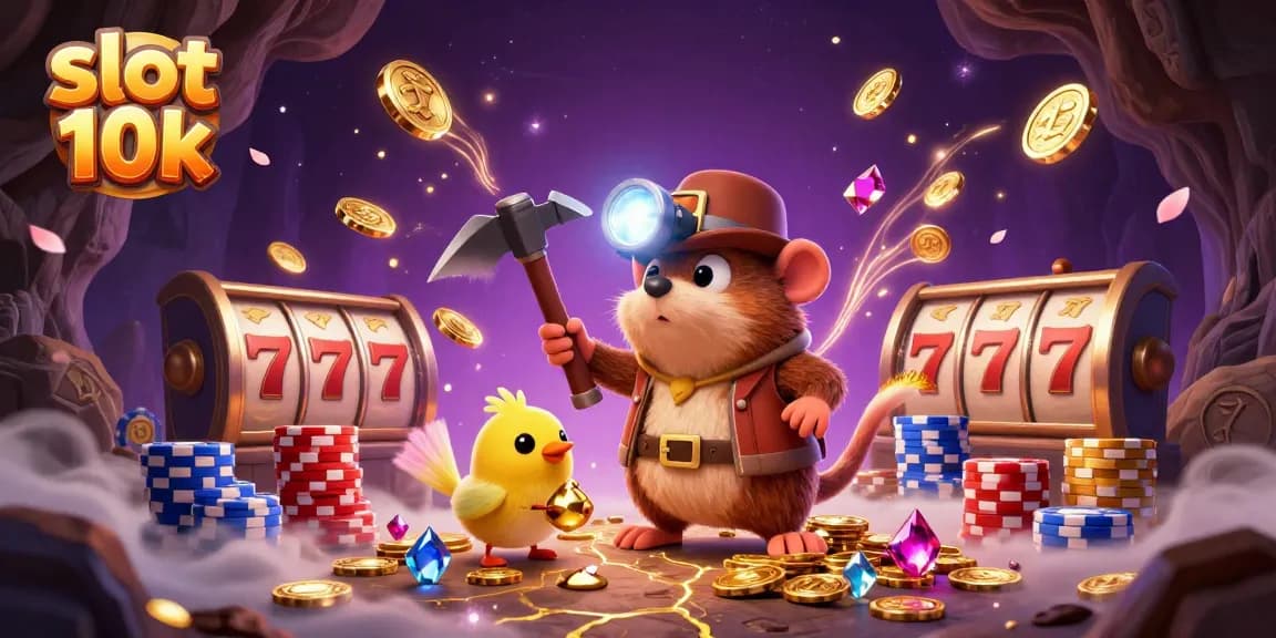 Spin and win on slot 10k with a treasure hunter mole and sparkling gems in action.