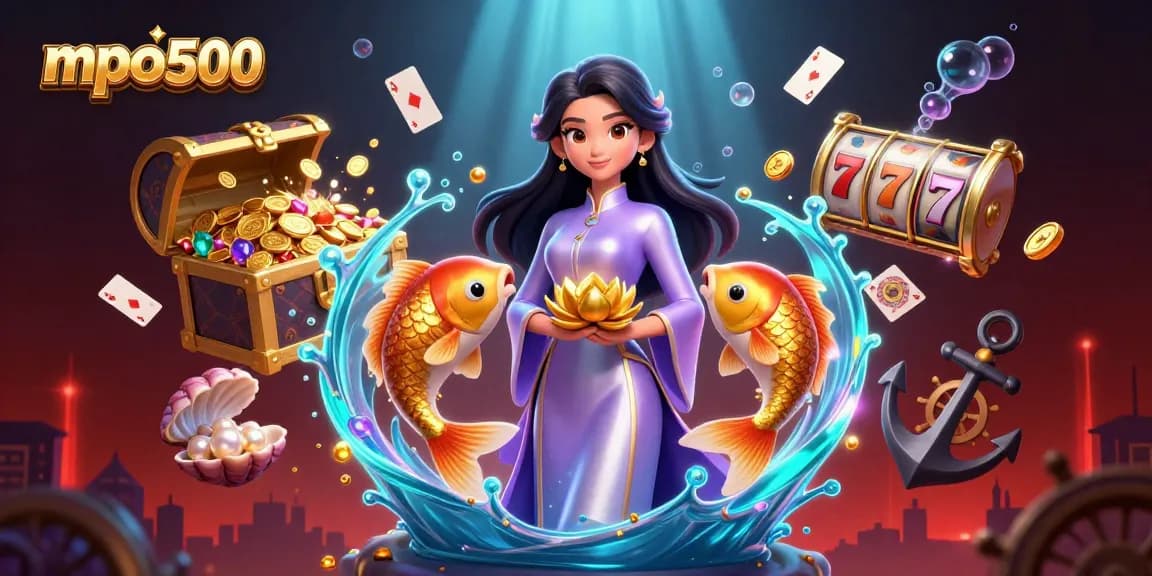 Win big with mpo500 in this colorful and dynamic 3D digital casino illustration featuring exciting game elements.