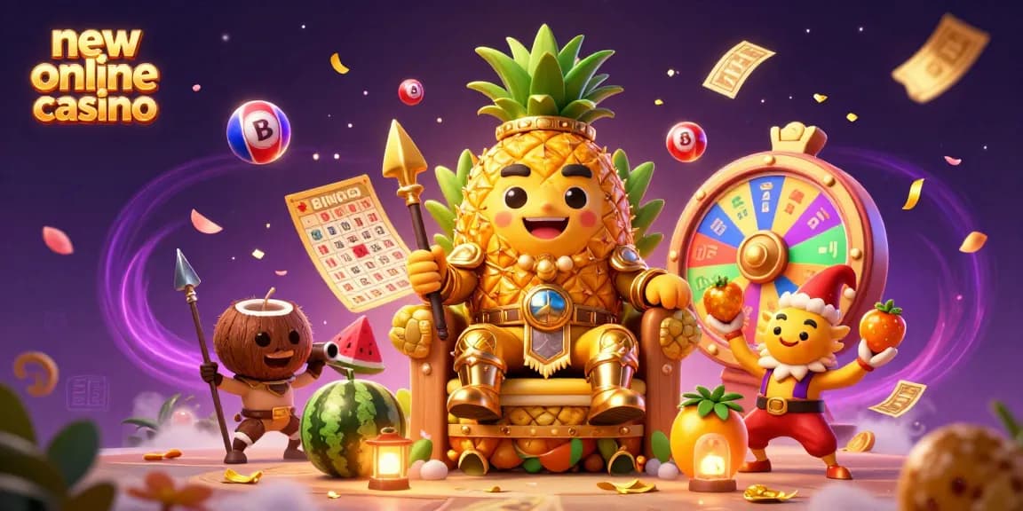 Experience the vibrant excitement of a new online casino with the golden pineapple king and dynamic game elements.