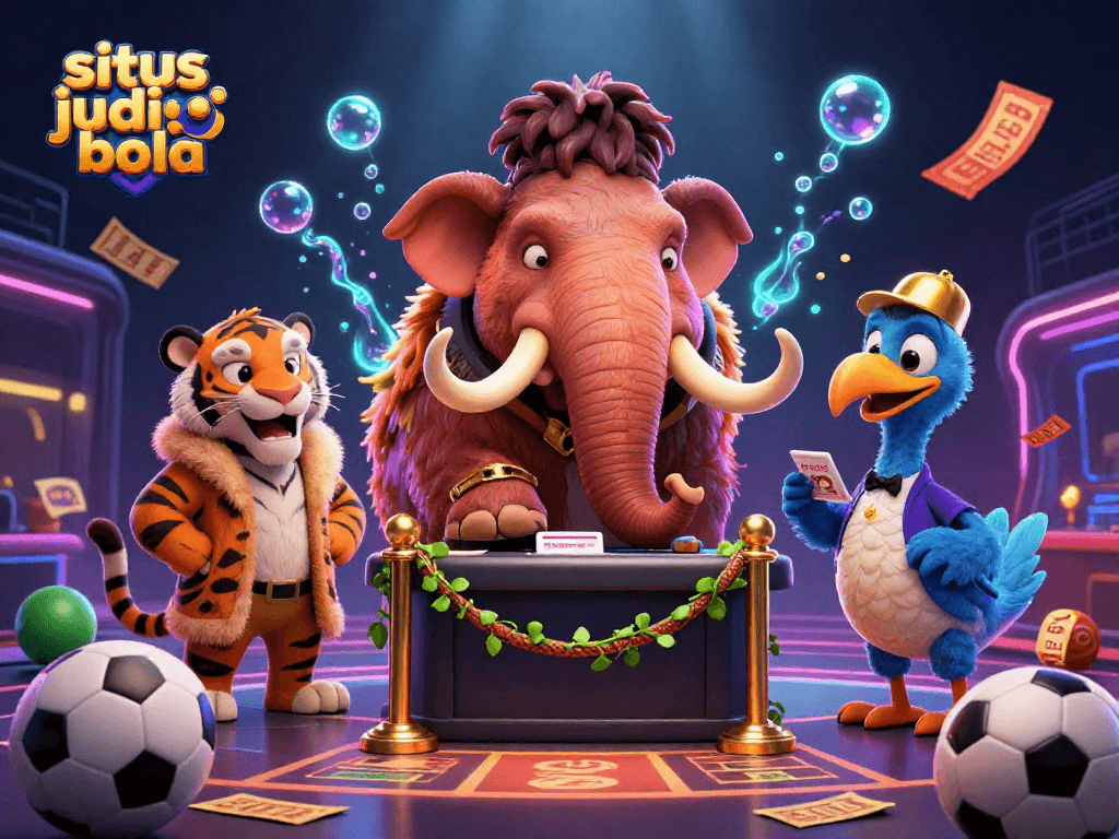 Experience the excitement of situs judi bola with vibrant sports elements and dynamic characters in this 3D illustration.