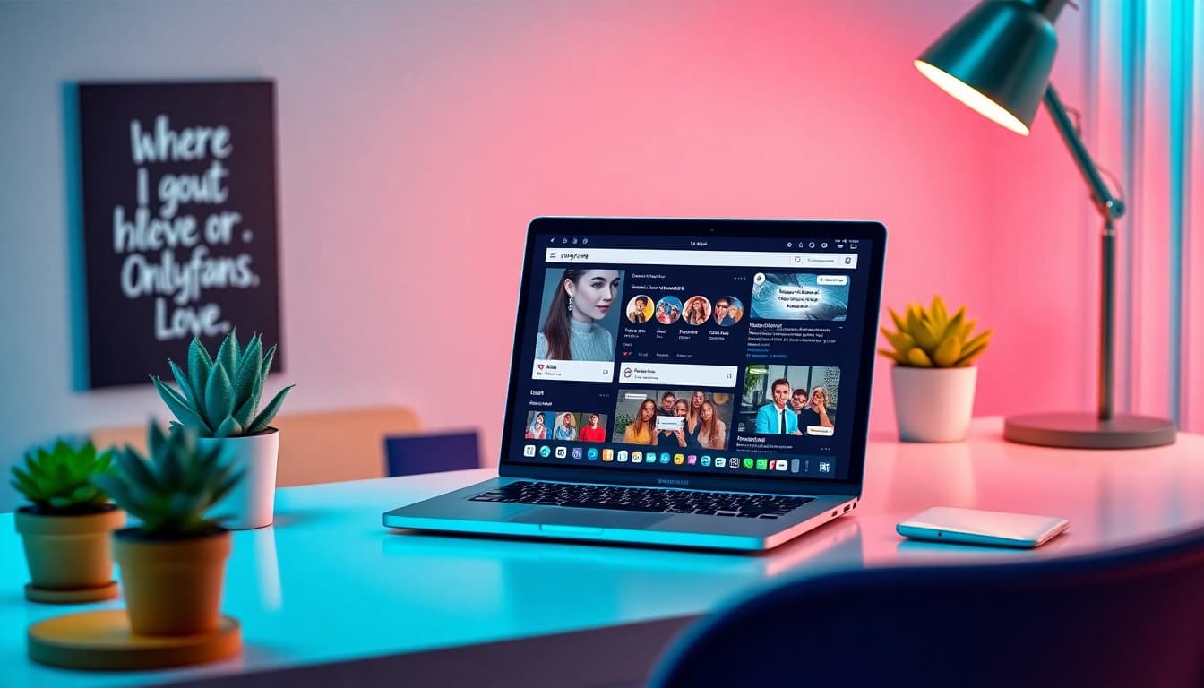 Find OnlyFans accounts through a modern digital workspace showcasing a sleek laptop.