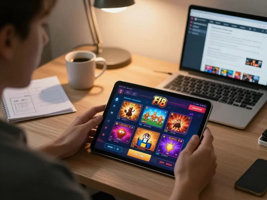 Engaging gameplay on the Fly 88 tablet app in a cozy home office setting.