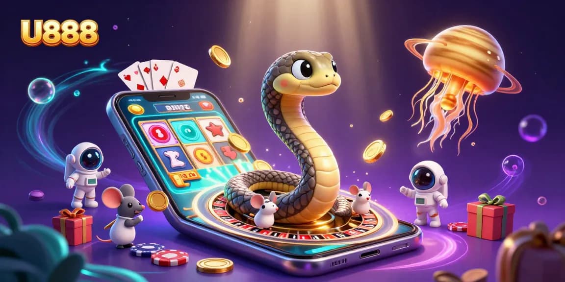 U888 brings excitement as mice bet on roulette rings in a cosmic casino scene.