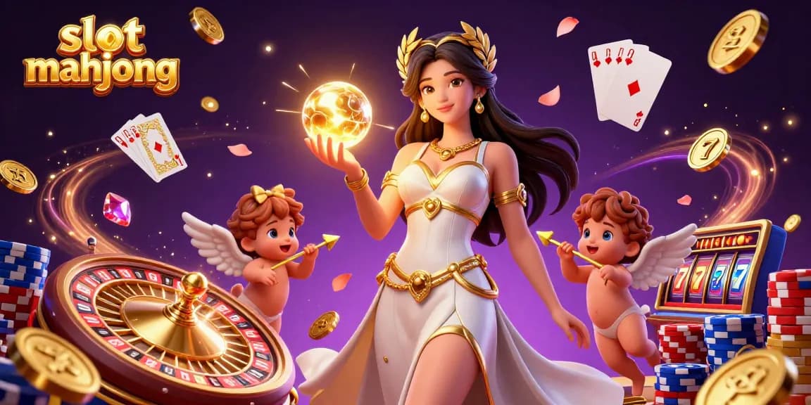 Experience the thrill of slot mahjong within a vibrant 3D casino scene filled with dynamic elements.