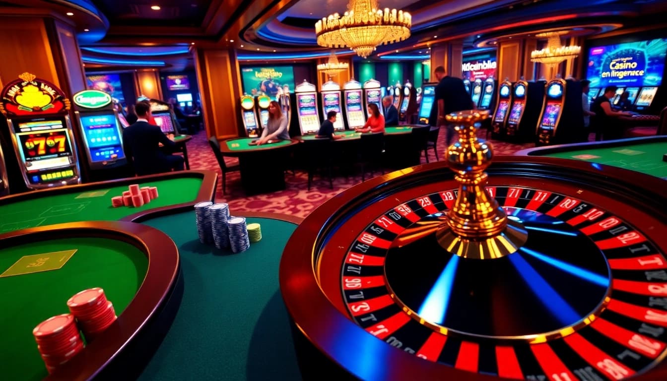 Atmosphère engageante du casino en ligne France avec des joueurs appréciant les jeux de poker et de roulette.
