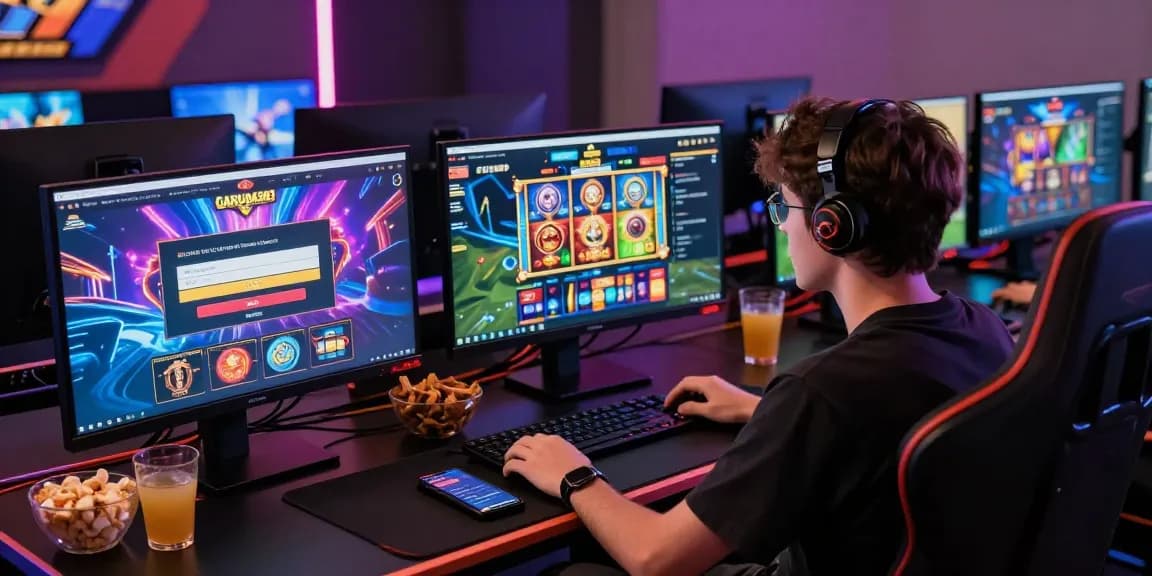 GARUDA303 login on user-friendly interface in a vibrant gaming setting, showcasing engaging slot games.