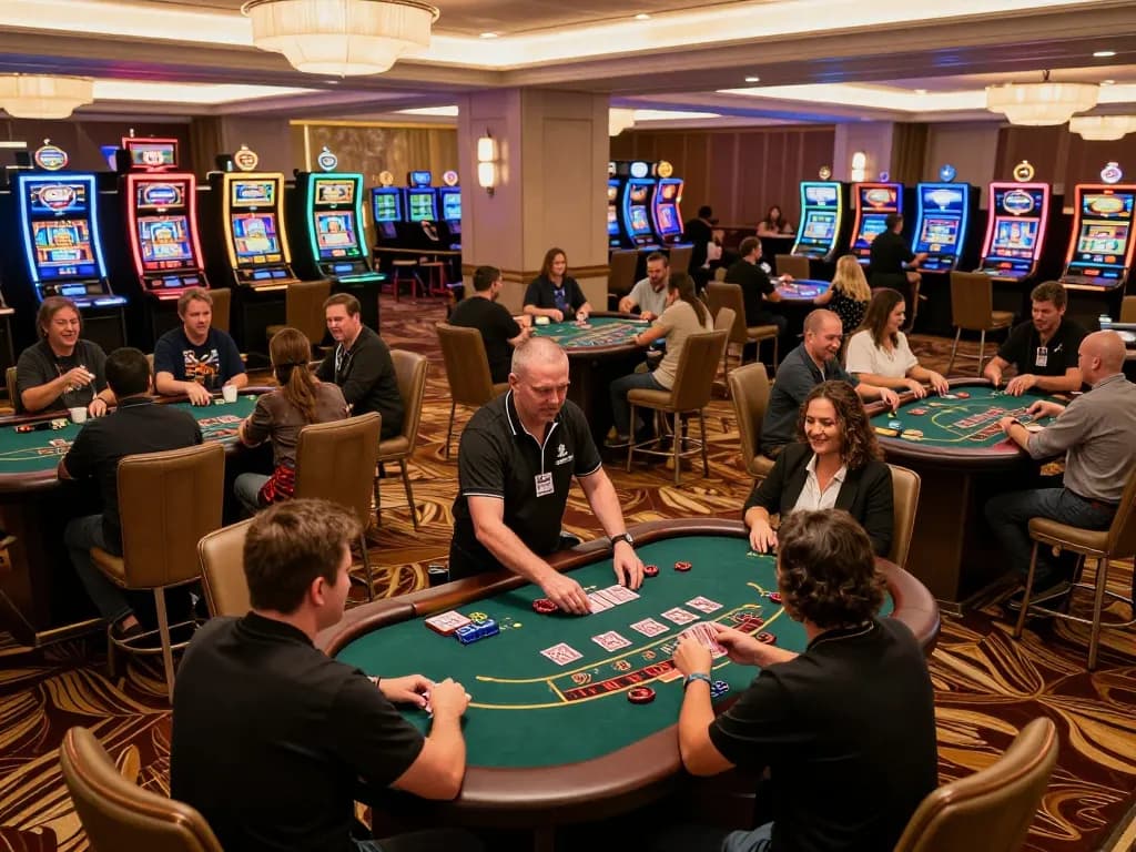 Experience excitement at hb88's vibrant casino floor with engaging blackjack gameplay.