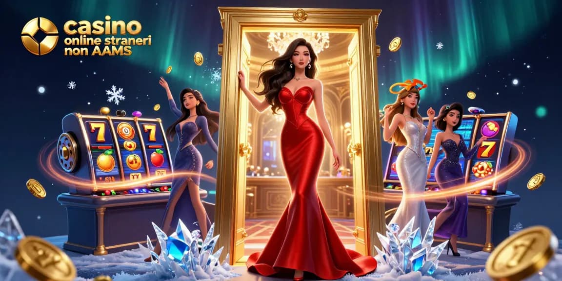 Gioco coinvolgente ai casino online stranieri non AAMS con un'elegante hostess asiatica tra emozionanti slot machine.
