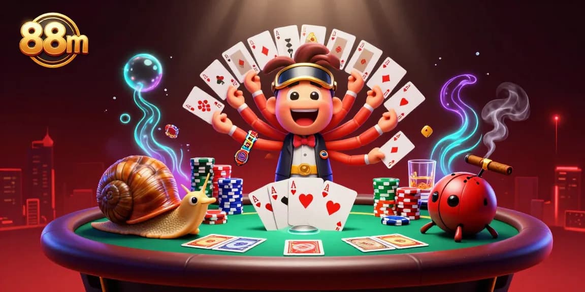 Experience the thrill of the 88 m casino with a millipede dealer, high-roller snail, and vibrant poker elements.