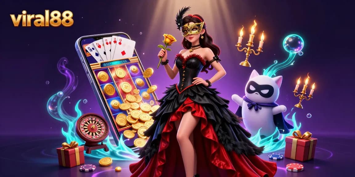 Play exciting casino games at viral88 with a captivating digital illustration of dynamic 3D characters.