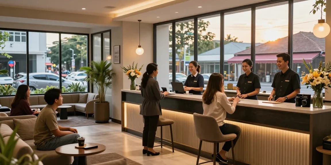 rokok88 hotel lobby welcoming guests with warm ambiance and modern design