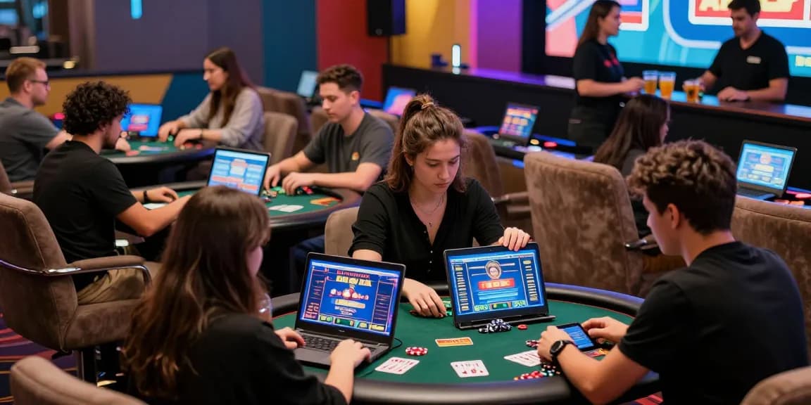 Exciting scene of players enjoying credit card casinos with vibrant graphics and gaming devices.