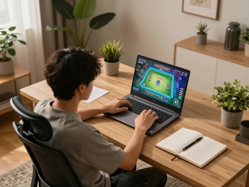 Engaging in Mahjong Ways online slot gameplay, demonstrating strategic notes and modern setup.