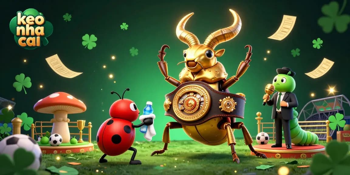 Experience thrilling sports betting with keo nha cai featuring a dynamic scene of a champion beetle and colorful betting elements.