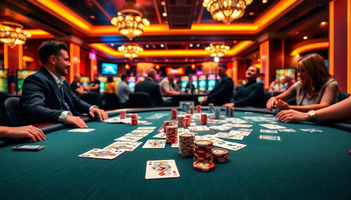 MABAR88 Deposit menarik perhatian dengan suasana kasino yang energik dan meja poker.
