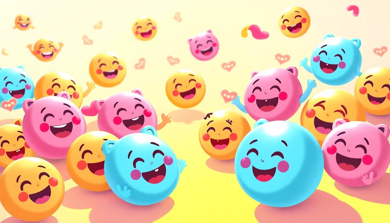 Showcase of tiktok emojis in a cheerful and vibrant arrangement, expressing their unique characters.