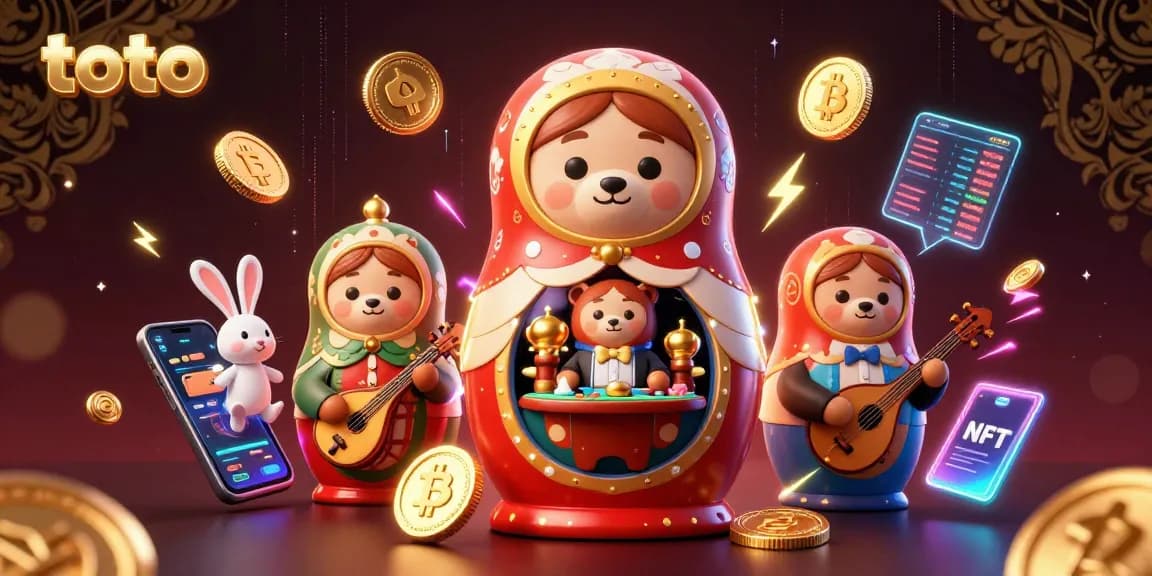 Play exciting games at toto with a dynamic illustration of casino bears and crypto coins.