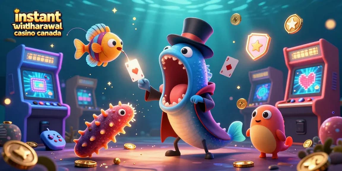 Engage with the instant withdrawal casino Canada scene featuring lively sea creatures amidst a vibrant gambling ambiance.