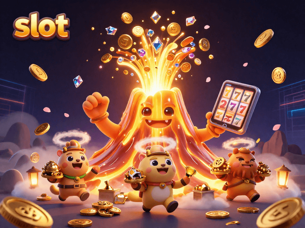 Menangkan slot dengan Gacor123, ilustrasi kasino yang penuh harta karun dan kegembiraan.