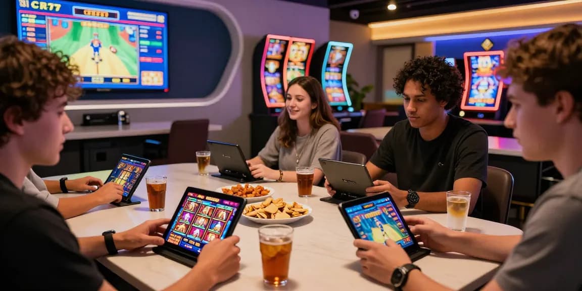 Pengguna CR777 memainkan slot online di lounge modern yang menyenangkan.