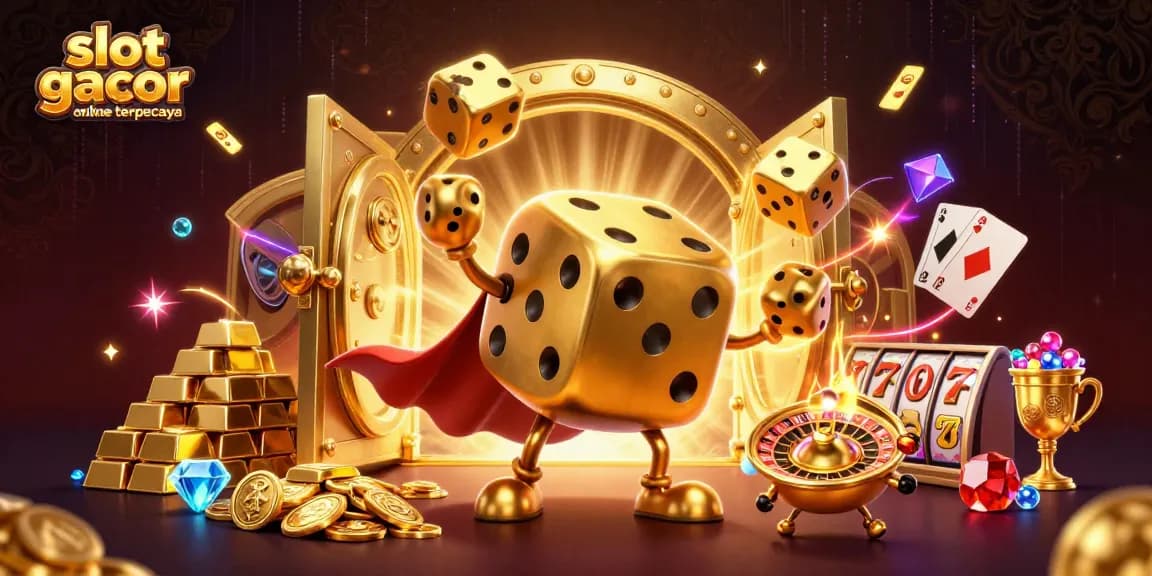 Slot gacor online terpercaya, gambarkan kegembiraan bermain slot dengan elemen kasino menarik.