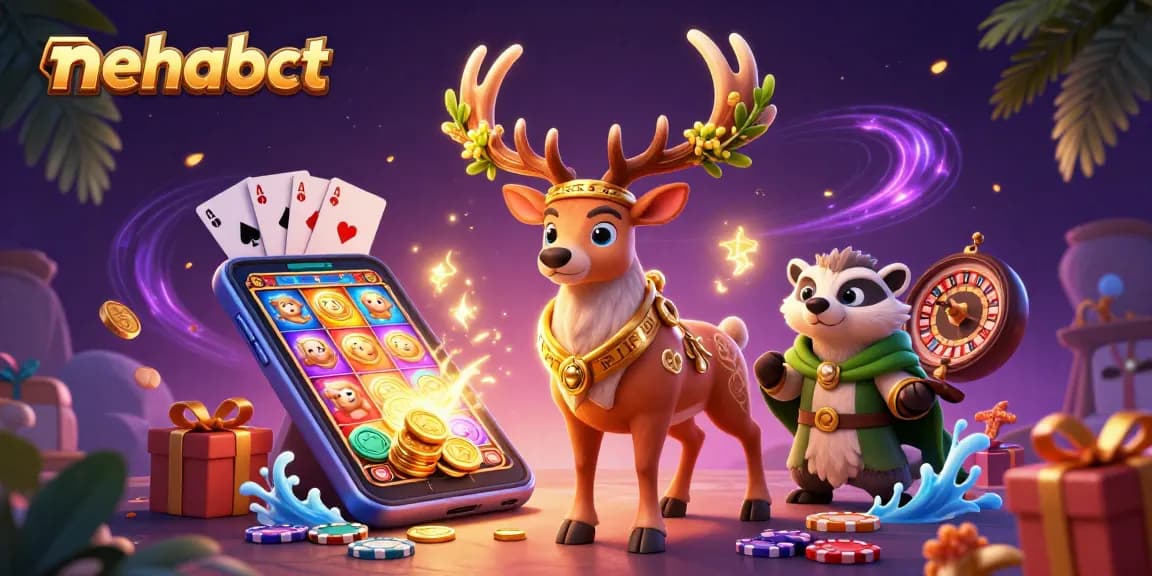Experience the whimsical world of nehabct with vibrant slots, druid characters, and exciting casino elements.
