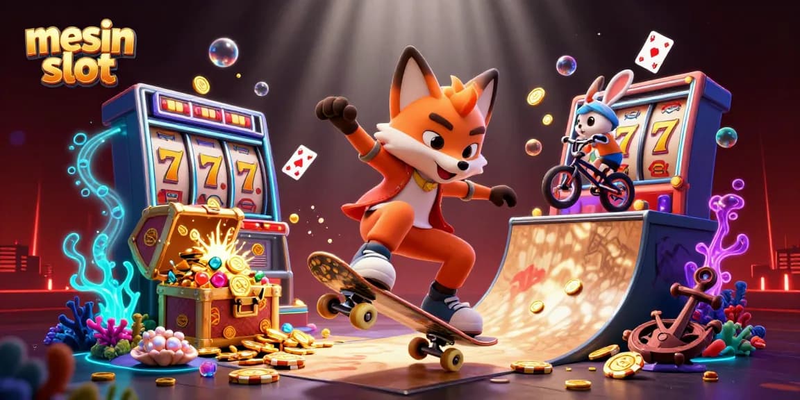 Experience thrilling wins at mesin slot with vibrant characters and dynamic casino elements in a captivating 3D scene.
