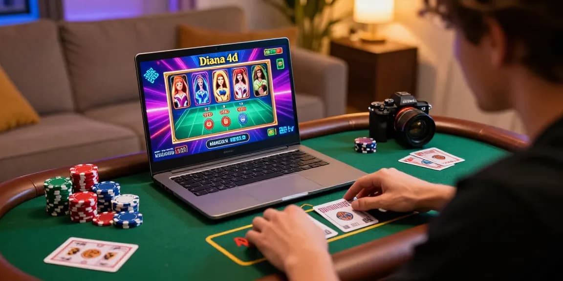 Pengguna terlibat dengan permainan dealer langsung diana4d di laptop dalam suasana bermain yang seru.