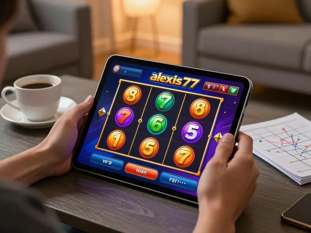 Engaging gameplay on alexis77 slot displayed on tablet in a cozy home setting.
