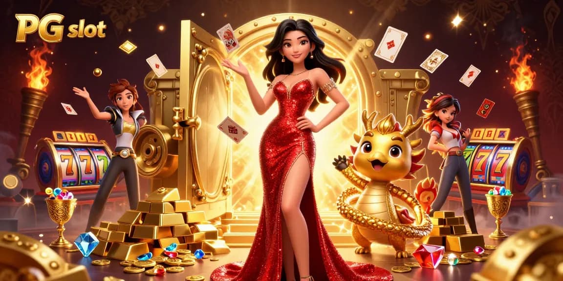 Win big with PG slot in an ultra-detailed casino scene featuring vibrant game elements.