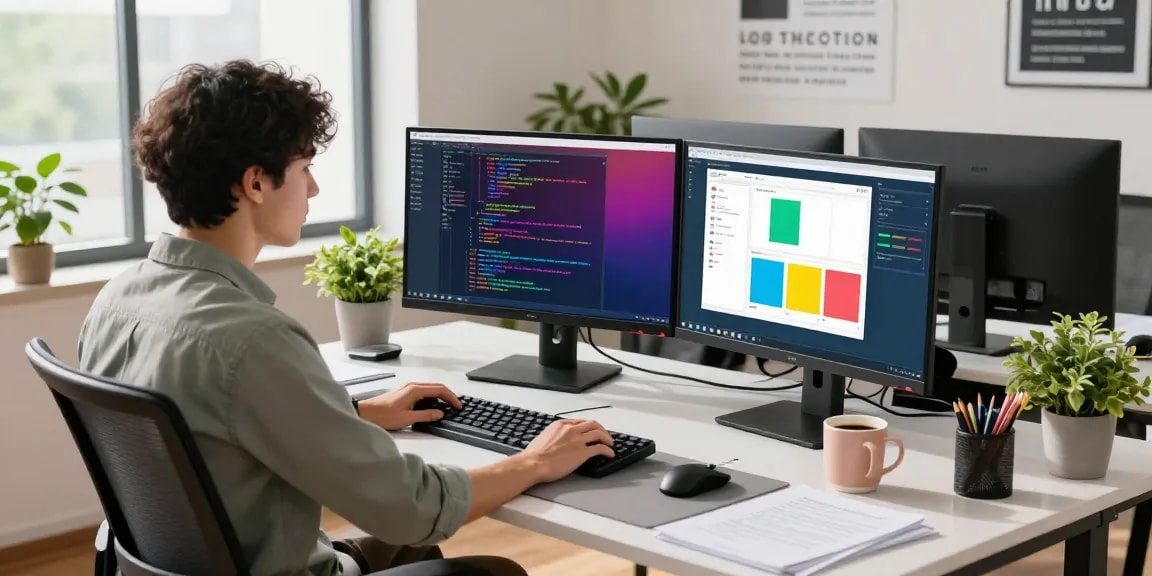 Snipaste software developer at a modern workspace with coding tools.