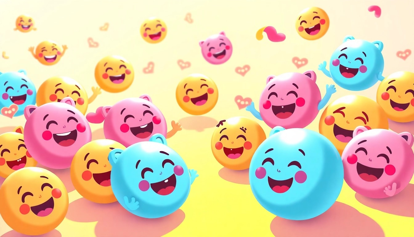 Showcase of tiktok emojis in a cheerful and vibrant arrangement, expressing their unique characters.