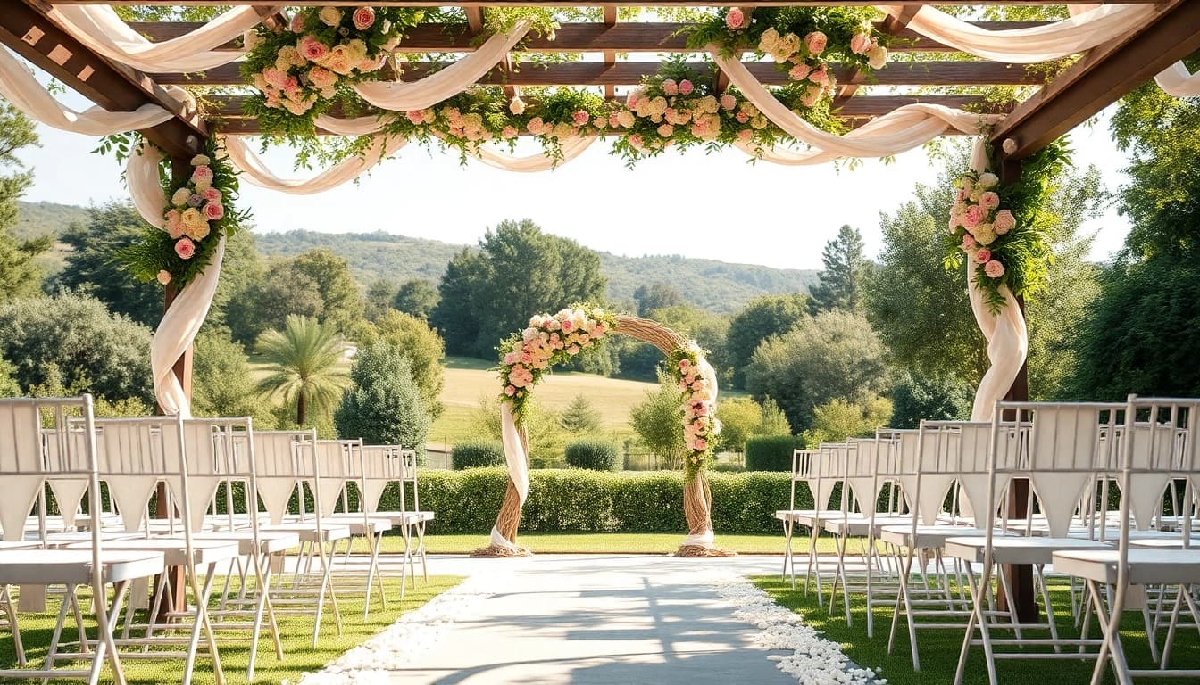 Stunning outdoor wedding venues sacramento with beautiful floral arrangements and soft sunlight.