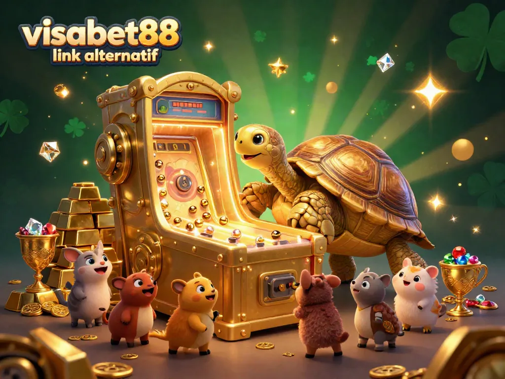 Experience the thrill of visabet88 link alternatif with a vibrant 3D casino scene showcasing playful characters and treasures.