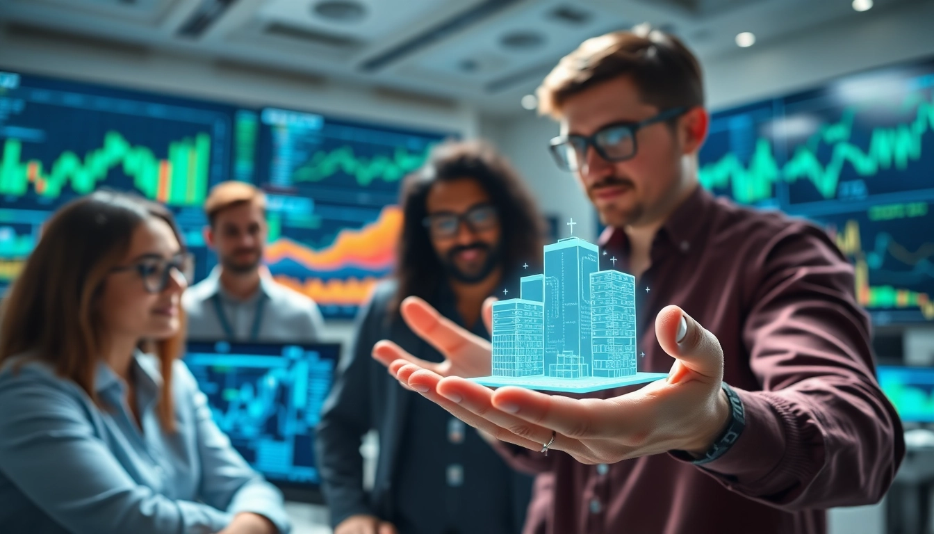 EORMC AI blockchain developers collaborating with advanced digital interface.